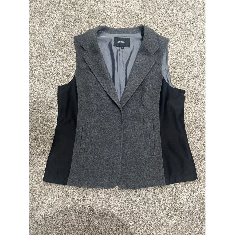 Lafayette 148 New York Convertible Wool Blend Blazer Vest Grey Black Size 14